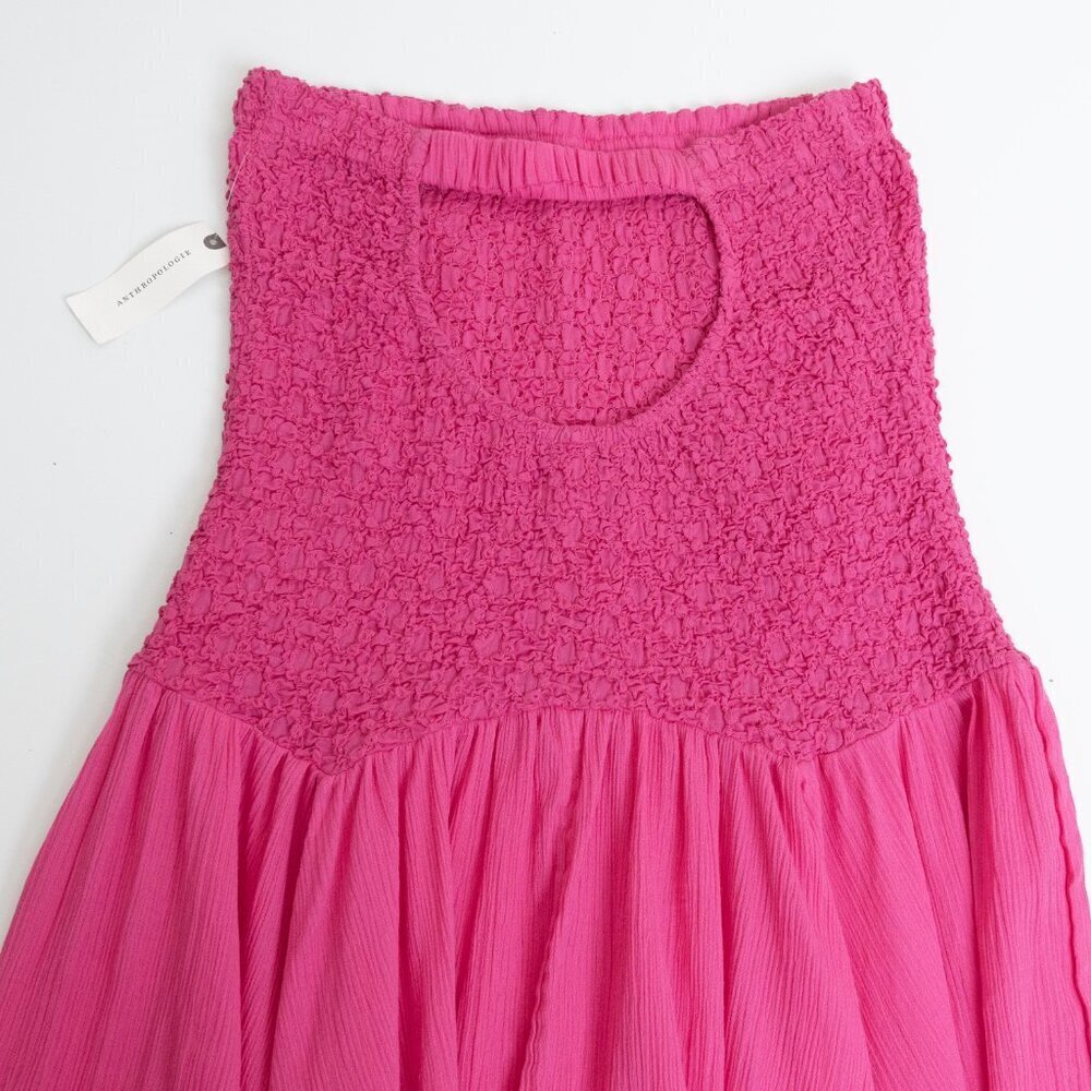 Anthropologie Strapless Smocked Cover Up Gauze Dress Hot Pink XS/ S - Picture 10 of 14